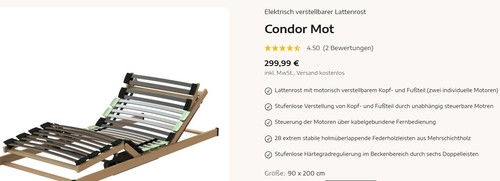 Lattenrost 90x200 elektrisch - 90x200,